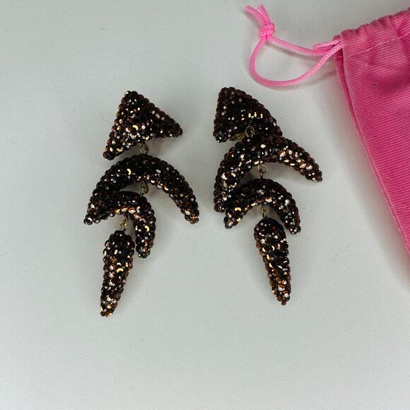 Vintage Richard Kerr Bronze Rhinestone Chunky Clip Earrings - Picture 2 of 8